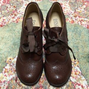 Dolce Mojo Brown Faux Leather Oxford Brogues Lace-Up Heels Shoes Sz 6